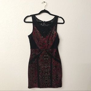 Ecote Black Lace and Red Velvet Mini Dress